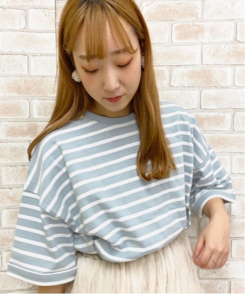 apres jour(アプレジュール)の「ロールアップボーダーT【ZOZOTOWN限定アイテム】(Tシャツ/カットソー・レディース・ライトブルー/ベージュ/オフホワイト・フリー)」の8枚目の写真