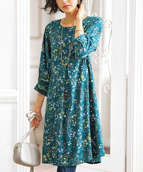 セール 涼感 レーヨンプリント袖ボタンワンピース ワンピース Belluna Plus ベルーナ のファッション通販 Zozotown