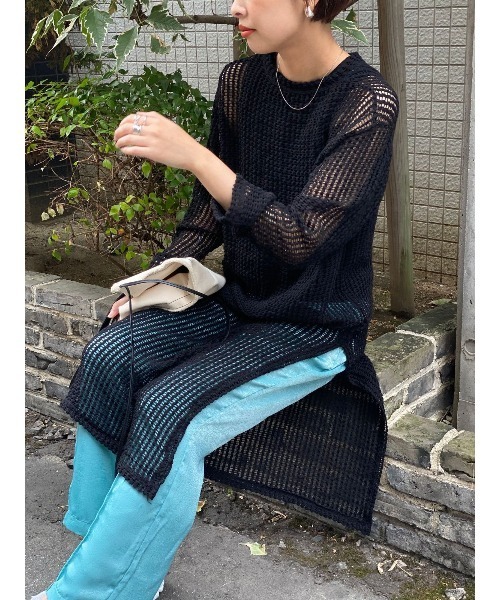 Marient（マリエント）の「シアーメッシュニットOP/ワンピース（ニット/セーター・レディース・ブラック/アイボリー・FREE）」の4枚目の写真