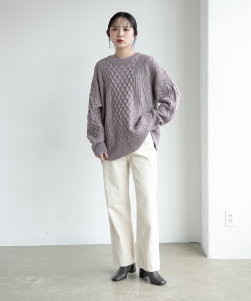 Aunt Marie's(アントマリーズ)の「バックスリットケーブルニット / AnutMarie's(ニット/セーター・レディース・パープル/グリーン/アイボリー・FREE)」の17枚目の写真