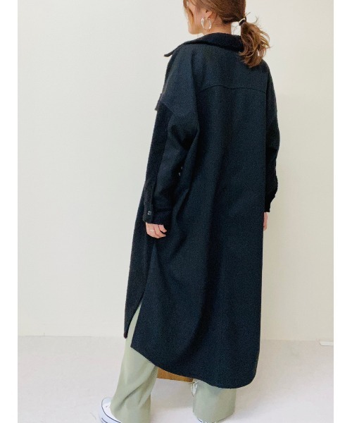 TEVALT（ヴァレット）の「ボア切替え　ロングシャツジャケット（その他アウター・レディース・カーキ/ブラック・38）」の6枚目の写真