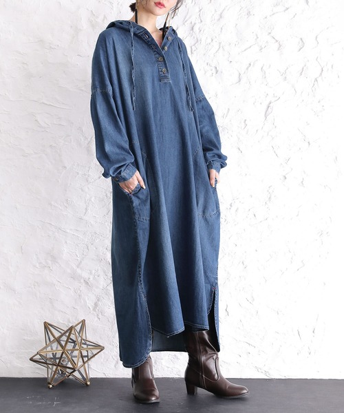 somari imagination(ソマリ イマジネーション)の「『デニムフードワンピース』(ワンピース・レディース・サックスブルー/ブルー・FREE)」の11枚目の写真