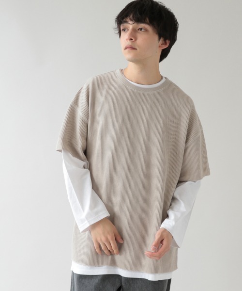 RAGEBLUE(レイジブルー)の「<半袖T×ロンTセット>ワッフルレイヤードTシャツ/934921(Tシャツ/カットソー・メンズ・ライトブルー/その他19/ベージュ系その他2・MEDIUM/LARGE)」の2枚目の写真