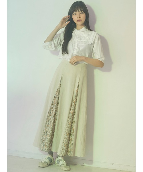 merry jenny（メリージェニー）の「flowerコンビフレアスカート（スカート・レディース・ベージュ/ネイビー/グリーン・FREE）」の4枚目の写真