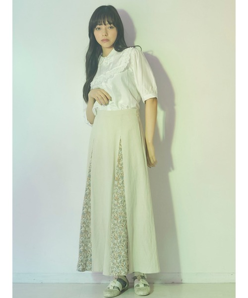 merry jenny（メリージェニー）の「flowerコンビフレアスカート（スカート・レディース・ベージュ/ネイビー/グリーン・FREE）」の10枚目の写真