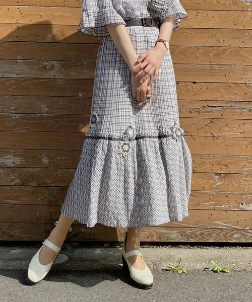 AS KNOW AS de base（アズノゥアズドゥバズ）の「チェックにかぎ針ＳＫ（スカート・レディース・ホワイト×ブルー/ホワイト×ブラック・FREE）」の7枚目の写真