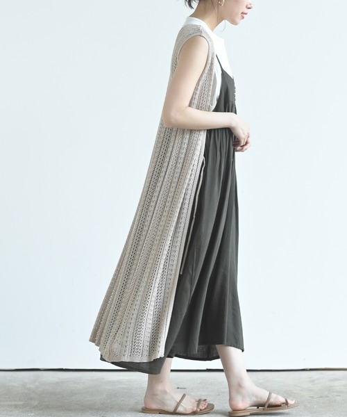 rps（アールピーエス）の「透かしロングニットベスト（ベスト・レディース・ブラック/アイボリー/グレイッシュベージュ・M）」の3枚目の写真