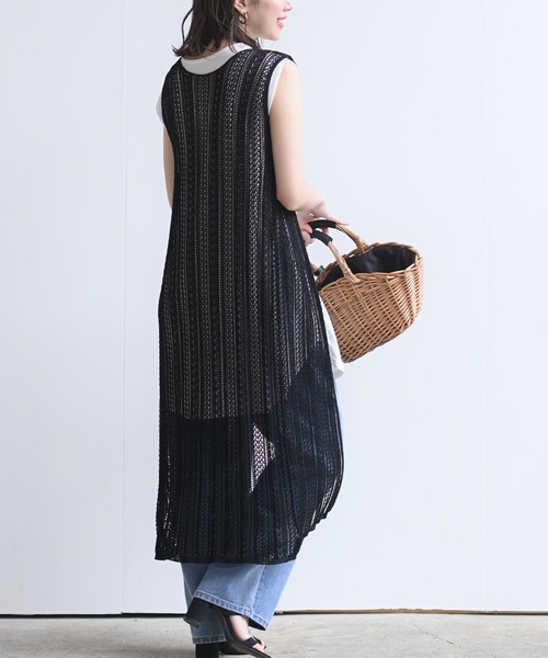 rps（アールピーエス）の「透かしロングニットベスト（ベスト・レディース・ブラック/アイボリー/グレイッシュベージュ・M）」の2枚目の写真