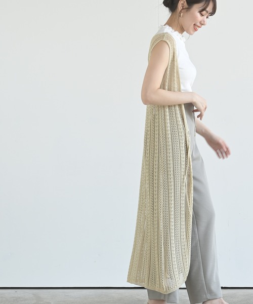 rps（アールピーエス）の「透かしロングニットベスト（ベスト・レディース・ブラック/アイボリー/グレイッシュベージュ・M）」の4枚目の写真