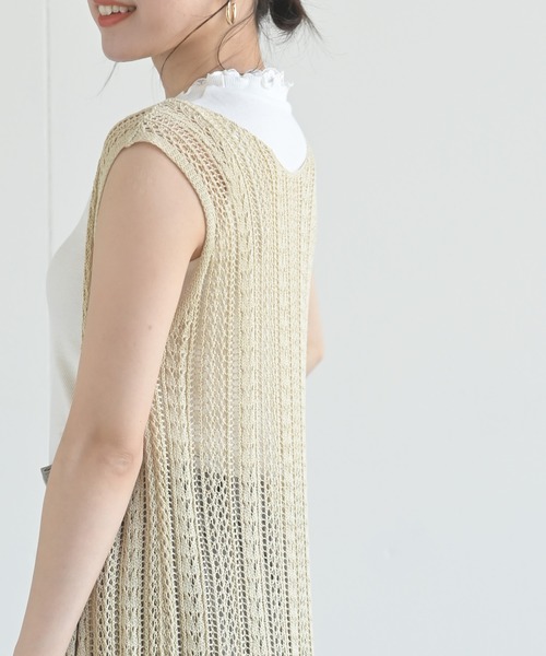 rps（アールピーエス）の「透かしロングニットベスト（ベスト・レディース・ブラック/アイボリー/グレイッシュベージュ・M）」の10枚目の写真