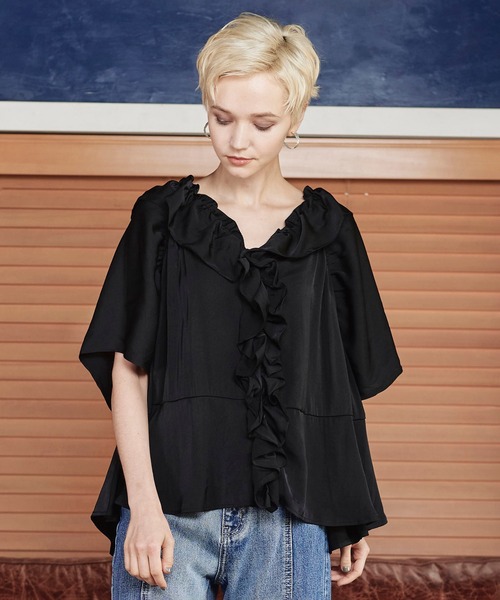 KOH.style（コースタイル）の「フロントフリル3wayブラウス（シャツ/ブラウス・レディース・ブラック/ブラウン/カーキ/ピンク・FREE）」の2枚目の写真