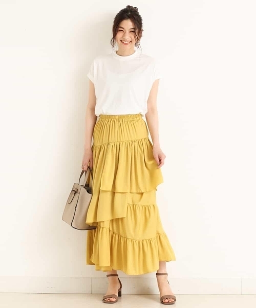a.v.v（アーヴェヴェ）の「ランダムティアードスカート（スカート・レディース・イエロー/アイボリー・38/40/36/42）」の3枚目の写真
