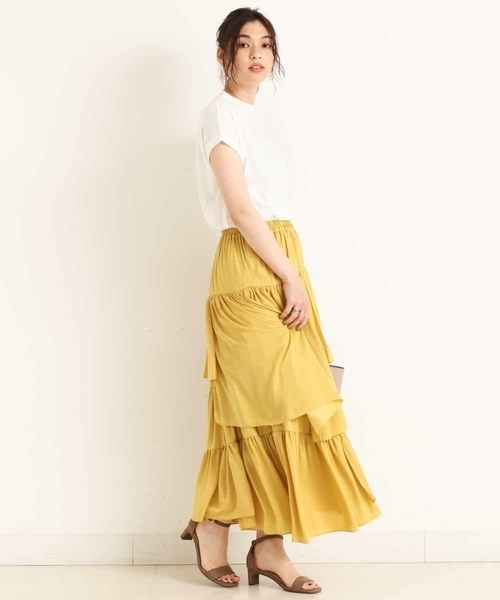 a.v.v（アーヴェヴェ）の「ランダムティアードスカート（スカート・レディース・イエロー/アイボリー・38/40/36/42）」の4枚目の写真
