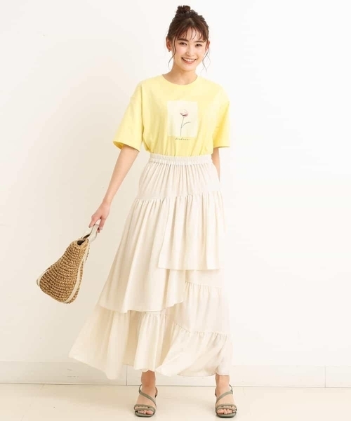a.v.v（アーヴェヴェ）の「ランダムティアードスカート（スカート・レディース・イエロー/アイボリー・38/40/36/42）」の5枚目の写真