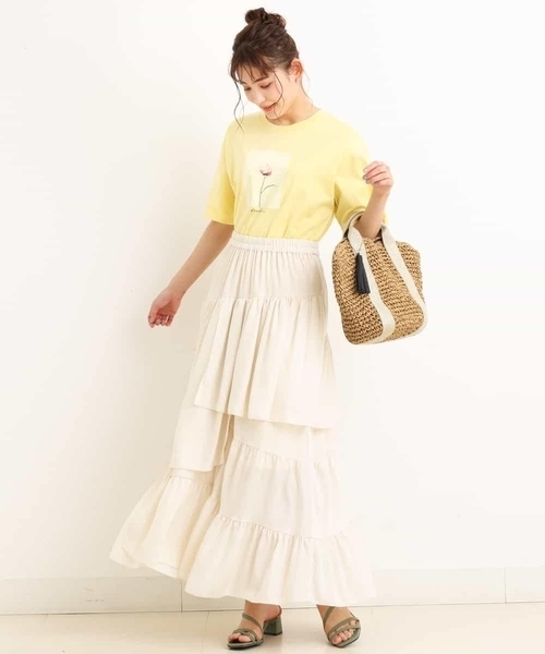 a.v.v（アーヴェヴェ）の「ランダムティアードスカート（スカート・レディース・イエロー/アイボリー・38/40/36/42）」の6枚目の写真