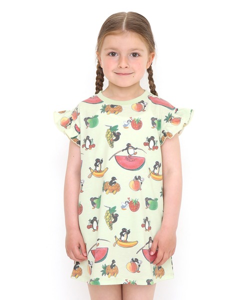 Design Tshirts Store graniph（デザイン　ティーシャツ　ストア　グラニフ）の「フルーツパターン(ピングー)｜コラボキッズセーラーカラーワンピース（ワンピース・キッズ・ライトグリーン・90/110/130）」の7枚目の写真