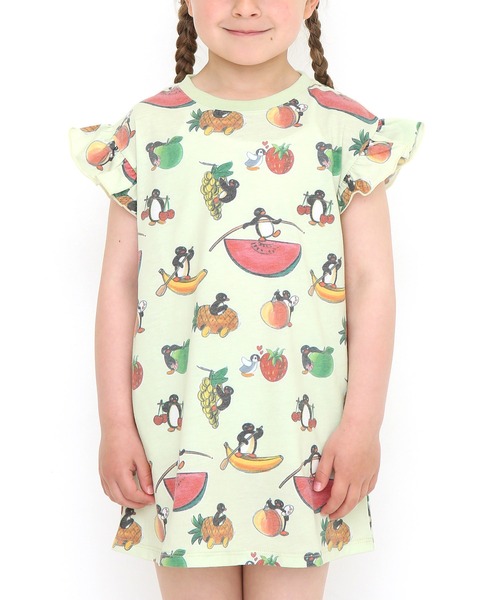Design Tshirts Store graniph（デザイン　ティーシャツ　ストア　グラニフ）の「フルーツパターン(ピングー)｜コラボキッズセーラーカラーワンピース（ワンピース・キッズ・ライトグリーン・90/110/130）」の8枚目の写真