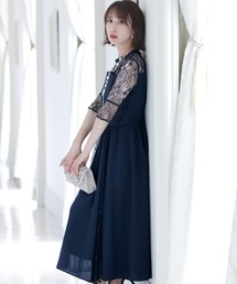 結婚式 パーティー ドレス ビスチェ切り替え ロング&袖あり お呼ばれ フォーマル オケージョンドレス 二次会 成人式 同窓会 謝恩会 20代 30代