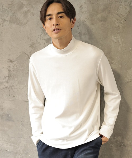 UNION STATION（ユニオンステーション）の「【ストレッチスムース】モックネックロンT（Tシャツ/カットソー・メンズ・オフホワイト/ブラック・LL/M/L）」の2枚目の写真