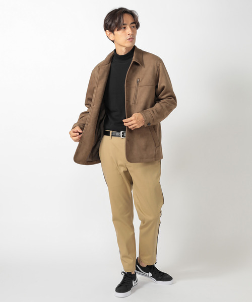 UNION STATION（ユニオンステーション）の「【ストレッチスムース】モックネックロンT（Tシャツ/カットソー・メンズ・オフホワイト/ブラック・LL/M/L）」の4枚目の写真