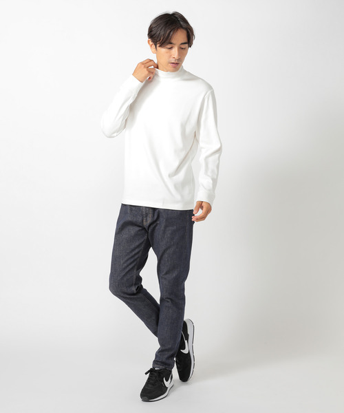 UNION STATION（ユニオンステーション）の「【ストレッチスムース】モックネックロンT（Tシャツ/カットソー・メンズ・オフホワイト/ブラック・LL/M/L）」の13枚目の写真