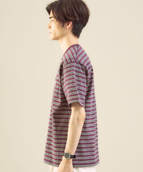 DANTON（ダントン）の「＜DANTON（ダントン）＞ロゴ ボーダー ポケット Tシャツ（Tシャツ/カットソー・メンズ・パープル・42/38/40）」の8枚目の写真