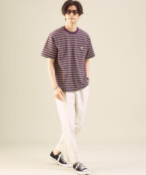 DANTON（ダントン）の「＜DANTON（ダントン）＞ロゴ ボーダー ポケット Tシャツ（Tシャツ/カットソー・メンズ・パープル・42/38/40）」の2枚目の写真