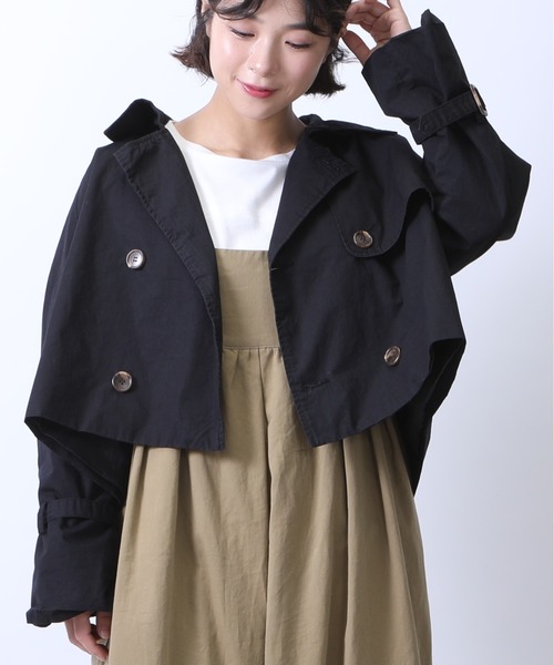 PREFERIR（プレフェリール）の「【ZOZOTOWN限定】ショート丈 トレンチ ジャケット（ワッシャー加工生地）（トレンチコート・レディース・ブラック/グリーン/モカ/ベージュ・MEDIUM/LARGE）」の2枚目の写真