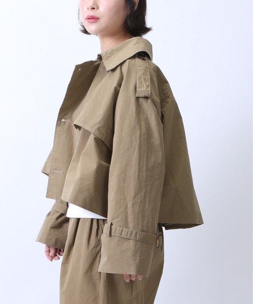 PREFERIR（プレフェリール）の「【ZOZOTOWN限定】ショート丈 トレンチ ジャケット（ワッシャー加工生地）（トレンチコート・レディース・ブラック/グリーン/モカ/ベージュ・MEDIUM/LARGE）」の12枚目の写真