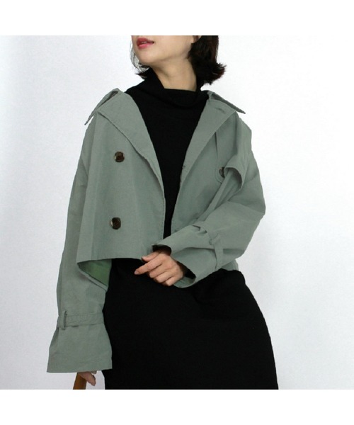 PREFERIR（プレフェリール）の「【ZOZOTOWN限定】ショート丈 トレンチ ジャケット（ワッシャー加工生地）（トレンチコート・レディース・ブラック/グリーン/モカ/ベージュ・MEDIUM/LARGE）」の9枚目の写真