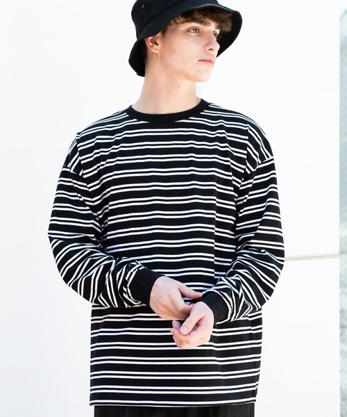 ８(eight)（エイト）の「ボーダービッグロンT（Tシャツ/カットソー・メンズ・ホワイト/グリーン/ブラック/グレイッシュベージュ・MEDIUM/LARGE）」の3枚目の写真