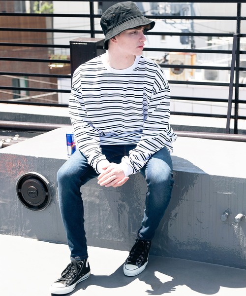 ８(eight)（エイト）の「ボーダービッグロンT（Tシャツ/カットソー・メンズ・ホワイト/グリーン/ブラック/グレイッシュベージュ・MEDIUM/LARGE）」の13枚目の写真