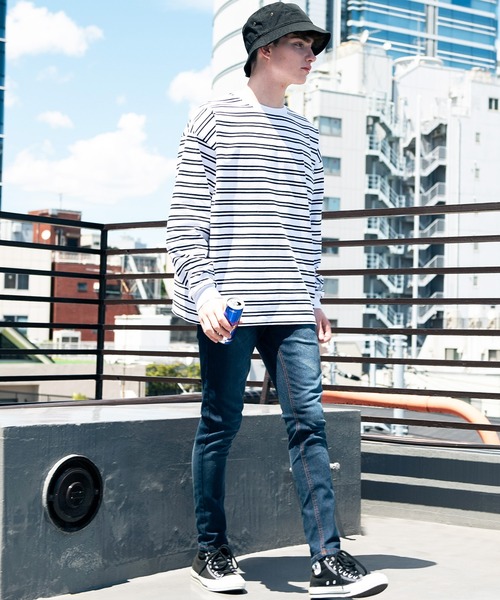 ８(eight)（エイト）の「ボーダービッグロンT（Tシャツ/カットソー・メンズ・ホワイト/グリーン/ブラック/グレイッシュベージュ・MEDIUM/LARGE）」の6枚目の写真