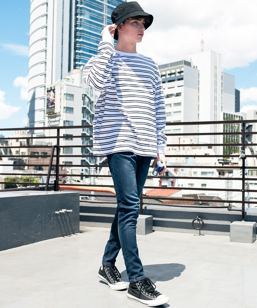 ８(eight)（エイト）の「ボーダービッグロンT（Tシャツ/カットソー・メンズ・ホワイト/グリーン/ブラック/グレイッシュベージュ・MEDIUM/LARGE）」の14枚目の写真