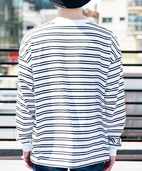 ８(eight)（エイト）の「ボーダービッグロンT（Tシャツ/カットソー・メンズ・ホワイト/グリーン/ブラック/グレイッシュベージュ・MEDIUM/LARGE）」の11枚目の写真