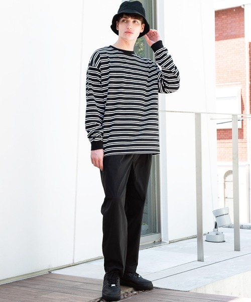 ８(eight)（エイト）の「ボーダービッグロンT（Tシャツ/カットソー・メンズ・ホワイト/グリーン/ブラック/グレイッシュベージュ・MEDIUM/LARGE）」の7枚目の写真