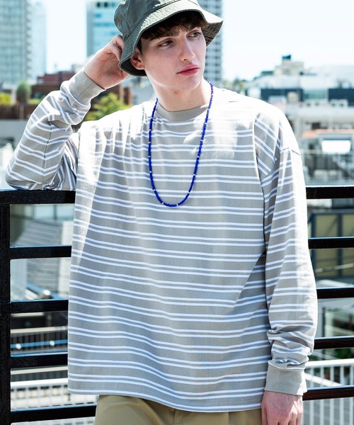 ８(eight)（エイト）の「ボーダービッグロンT（Tシャツ/カットソー・メンズ・ホワイト/グリーン/ブラック/グレイッシュベージュ・MEDIUM/LARGE）」の8枚目の写真