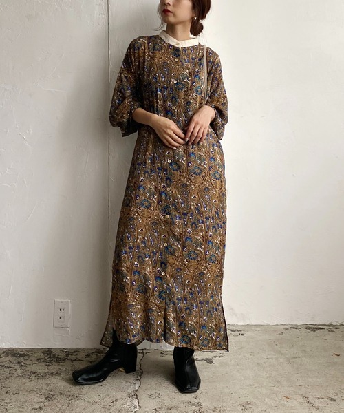 CAPRICIEUX LE'MAGE（カプリシューレマージュ）の「レトロフラワーヨークギャザーワンピース（ワンピース・レディース・ブラック/ベージュ・FREE）」の17枚目の写真