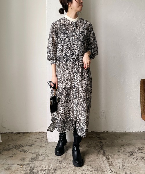 CAPRICIEUX LE'MAGE（カプリシューレマージュ）の「レトロフラワーヨークギャザーワンピース（ワンピース・レディース・ブラック/ベージュ・FREE）」の10枚目の写真