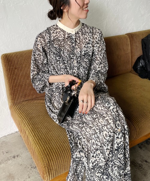 CAPRICIEUX LE'MAGE（カプリシューレマージュ）の「レトロフラワーヨークギャザーワンピース（ワンピース・レディース・ブラック/ベージュ・FREE）」の5枚目の写真