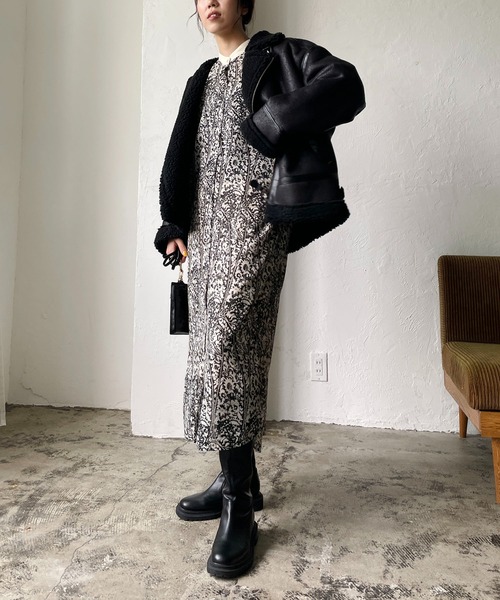 CAPRICIEUX LE'MAGE（カプリシューレマージュ）の「レトロフラワーヨークギャザーワンピース（ワンピース・レディース・ブラック/ベージュ・FREE）」の11枚目の写真