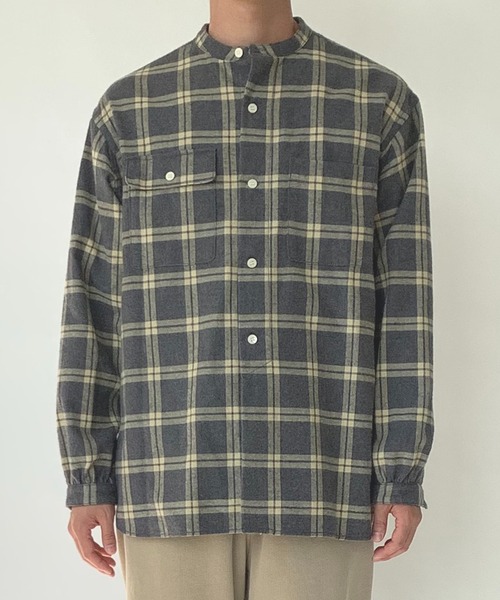 BROOKLYN OVERALL（ブルックリンオーバーオール）の「起毛チェックスタンドカラーシャツ（シャツ/ブラウス・メンズ・ブルー/イエロー・MEDIUM/LARGE）」の5枚目の写真