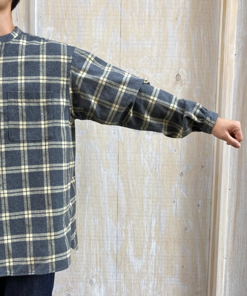 BROOKLYN OVERALL（ブルックリンオーバーオール）の「起毛チェックスタンドカラーシャツ（シャツ/ブラウス・メンズ・ブルー/イエロー・MEDIUM/LARGE）」の17枚目の写真