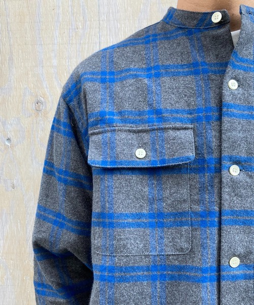 BROOKLYN OVERALL（ブルックリンオーバーオール）の「起毛チェックスタンドカラーシャツ（シャツ/ブラウス・メンズ・ブルー/イエロー・MEDIUM/LARGE）」の8枚目の写真