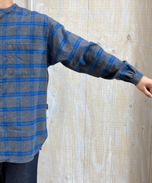 BROOKLYN OVERALL（ブルックリンオーバーオール）の「起毛チェックスタンドカラーシャツ（シャツ/ブラウス・メンズ・ブルー/イエロー・MEDIUM/LARGE）」の10枚目の写真
