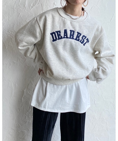 She's Closet(シーズクローゼット)の「裏起毛ビッグシルエット刺繍ロゴショート丈長袖プルオーバースウェット(スウェット・レディース・ネイビー/オートミール・FREE)」の11枚目の写真