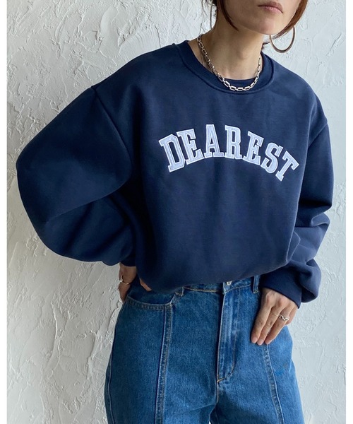 セール】裏起毛ビッグシルエット刺繍ロゴショート丈長袖プル