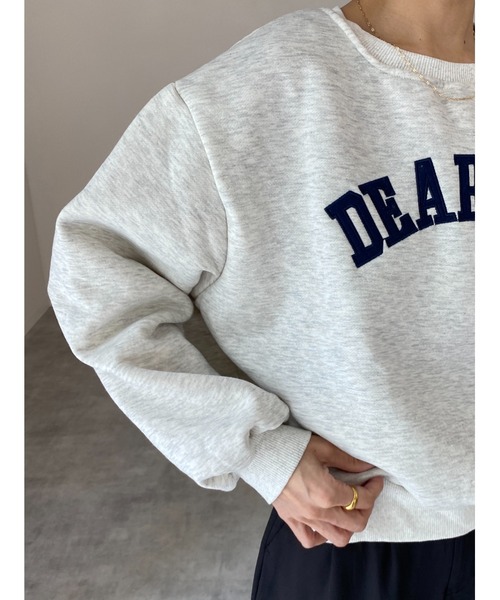 She's Closet(シーズクローゼット)の「裏起毛ビッグシルエット刺繍ロゴショート丈長袖プルオーバースウェット(スウェット・レディース・ネイビー/オートミール・FREE)」の16枚目の写真