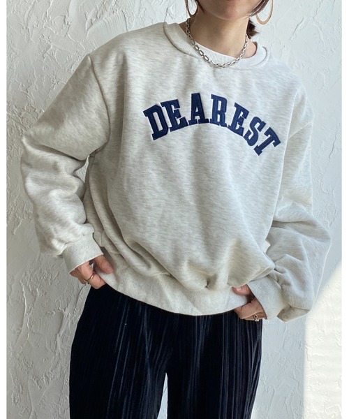 セール】裏起毛ビッグシルエット刺繍ロゴショート丈長袖プル
