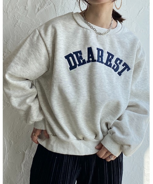 セール】裏起毛ビッグシルエット刺繍ロゴショート丈長袖プル